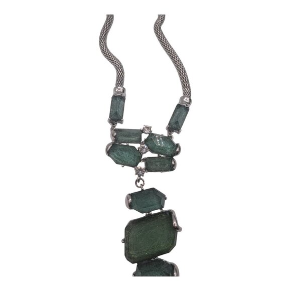 Silver Tone Green Statement Necklace, Bracelet & Earring Parure Set Erica Lyons - Picture 6 of 10